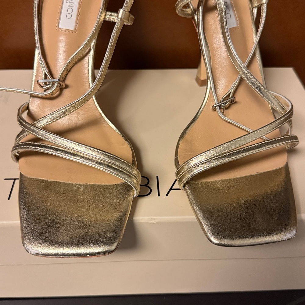 Tony Bianco Franci Sandal in Gold Nappa Metallic Strappy Heels Heeled 7.5 37.5 - Picture 7 of 14